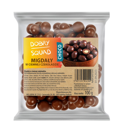 DOBRY SQUAD CHOCO Migdały w ciemnej czekoladzie 100g